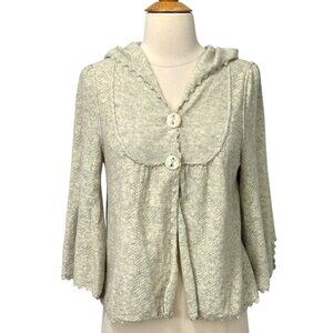 Moth Anthropologie Hooded Cardigan Sweater Gray Cream Heather 3/4 Sleeve Size M